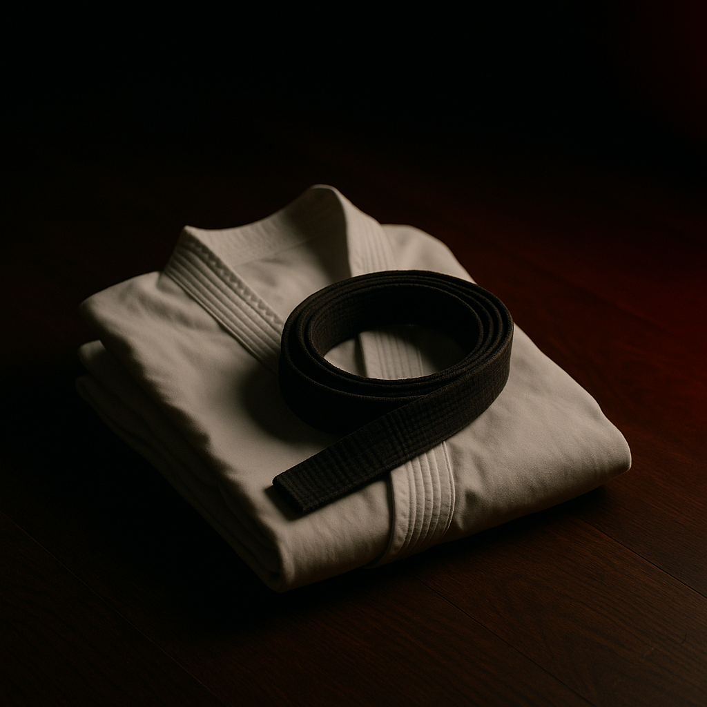 A folded karate gi and belt, included in the ISKF Calgary new student offer